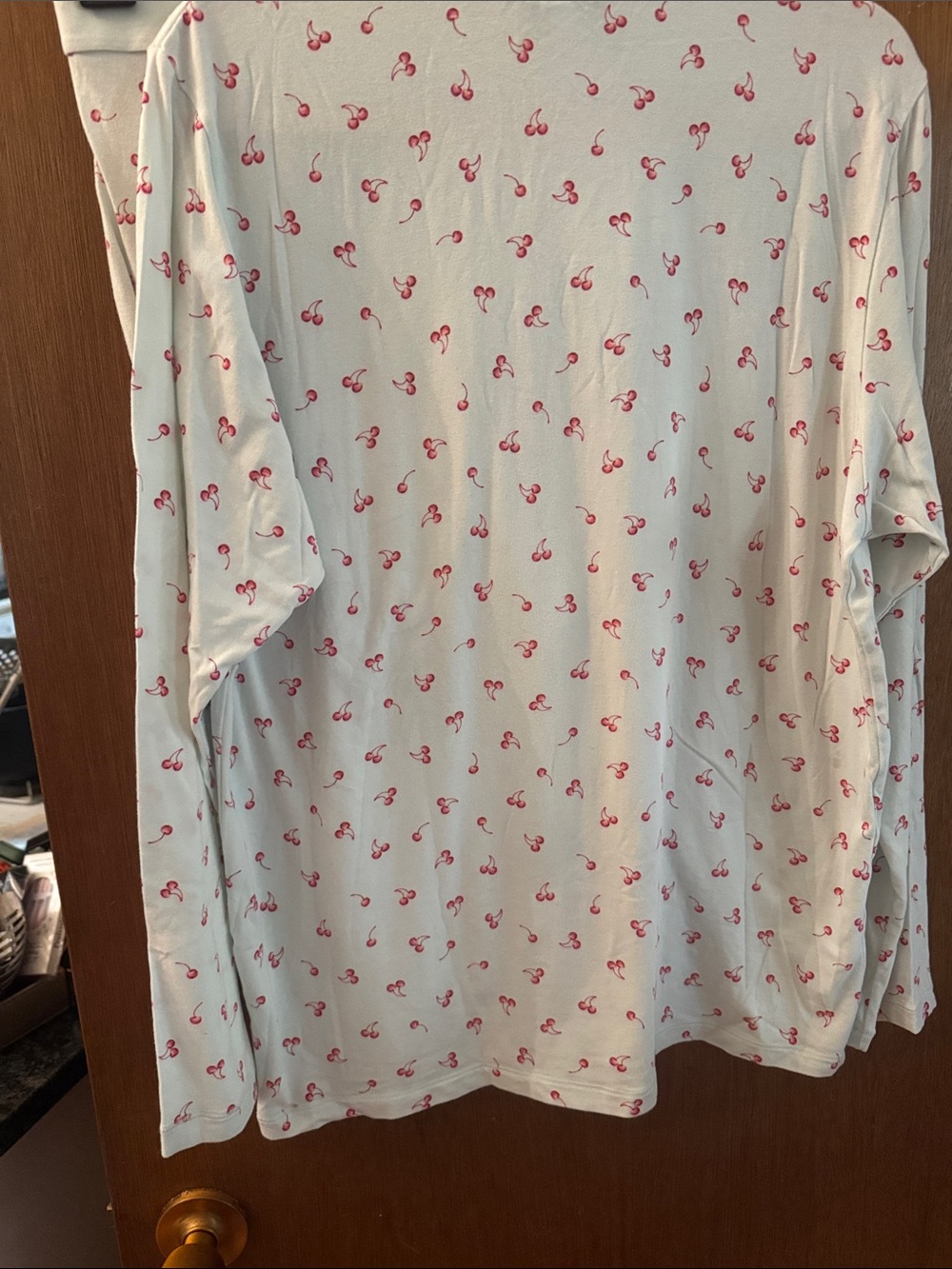 SKIMS Cream Long-Sleeve Pajama Top & Shorts with Red Cherry Motif - Picture 5 of 5